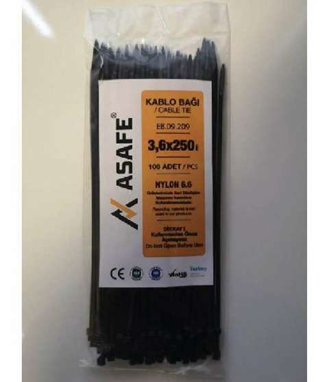 SİYAH 3,6X250 PLASTİK KABLO BAĞI (100 AD)