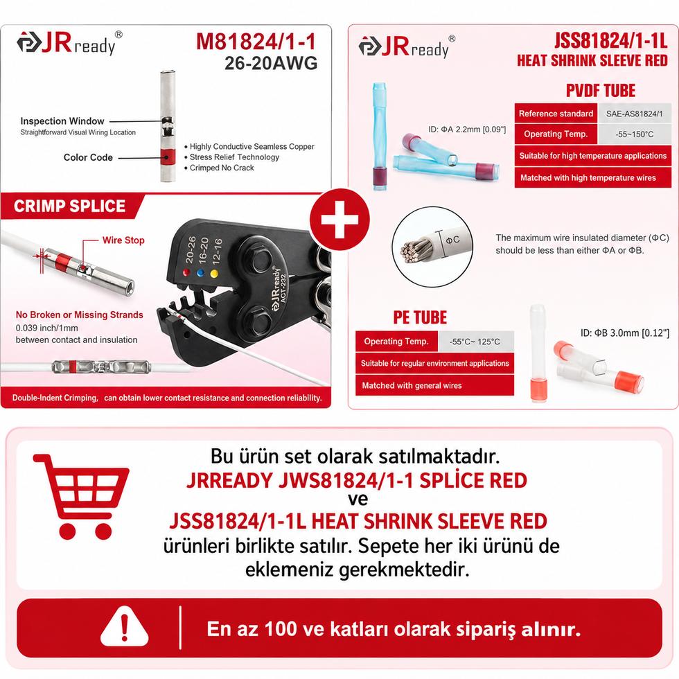 JSS81824/1-1L HEAT SHRİNK SLEEVE RED 26-20 AWG